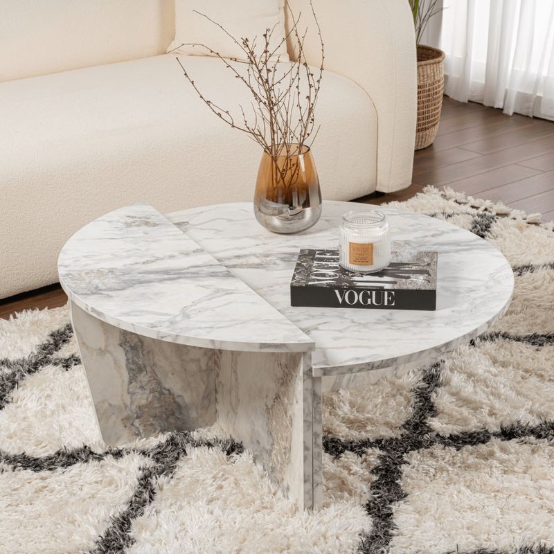Calicosy – Ensemble de 2 tables basses gigognes 90x90x35 cm – Panneaux mélaminés décor marbre gris – Design contemporain pour salon Adapter - Image 9