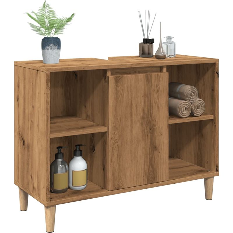 Vidaxl – Armoire de salle de bain en bois d'ingénierie – Résistante à l'humidité – 4 compartiments ouverts – Facile à nettoyer - Image 3