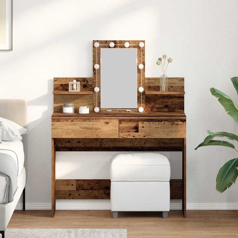 Vidaxl – Table de toilette en bois d'ingénierie 100 x 40 x 130 cm – Miroir avec éclairage LED intégré – Rangement spacieux avec tiroirs - Image 2