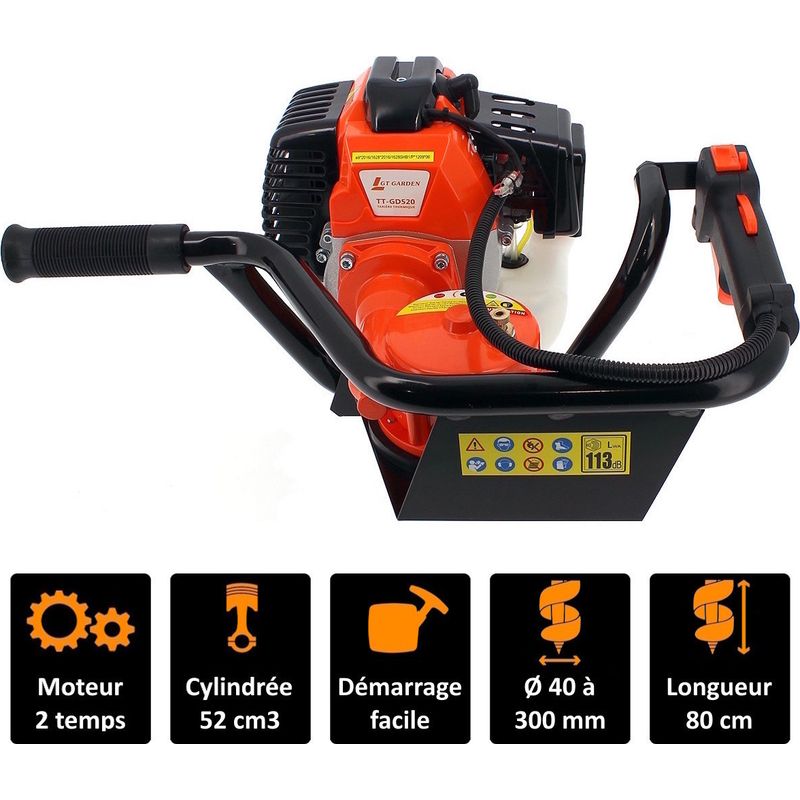 Tarière thermique 52 cm3 - 3 CV + lot de 3 mèches (100, 150 et 200 mm) — SKU 224922745647695987 - Image 2