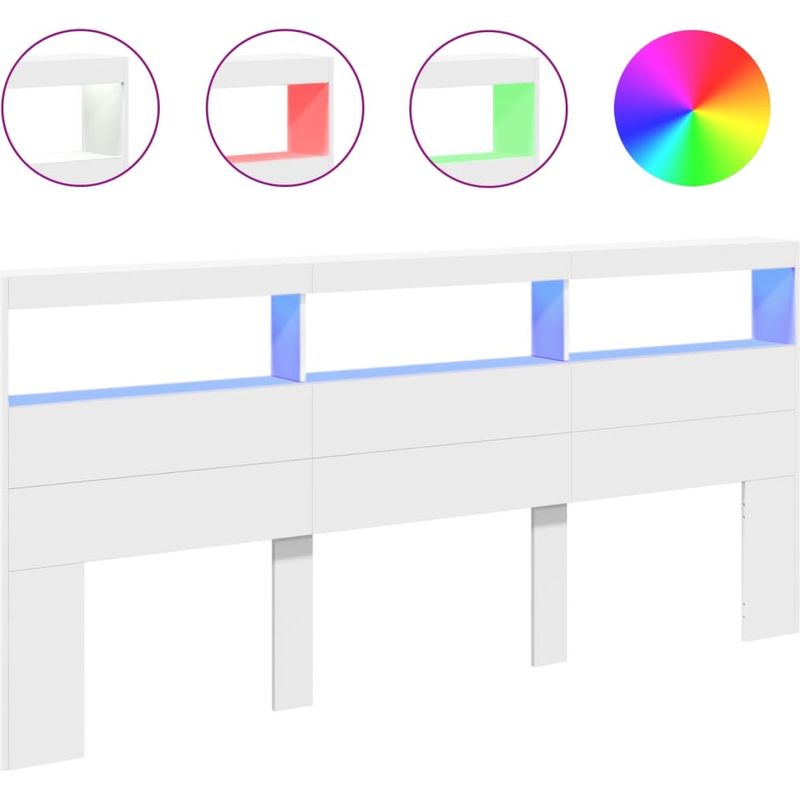 Vidaxl – Tête de lit avec LED RGB – Bois d'ingénierie – Dimensions 220x17x102 cm – Grand espace de rangement – Support dorsal confortable - Image 2