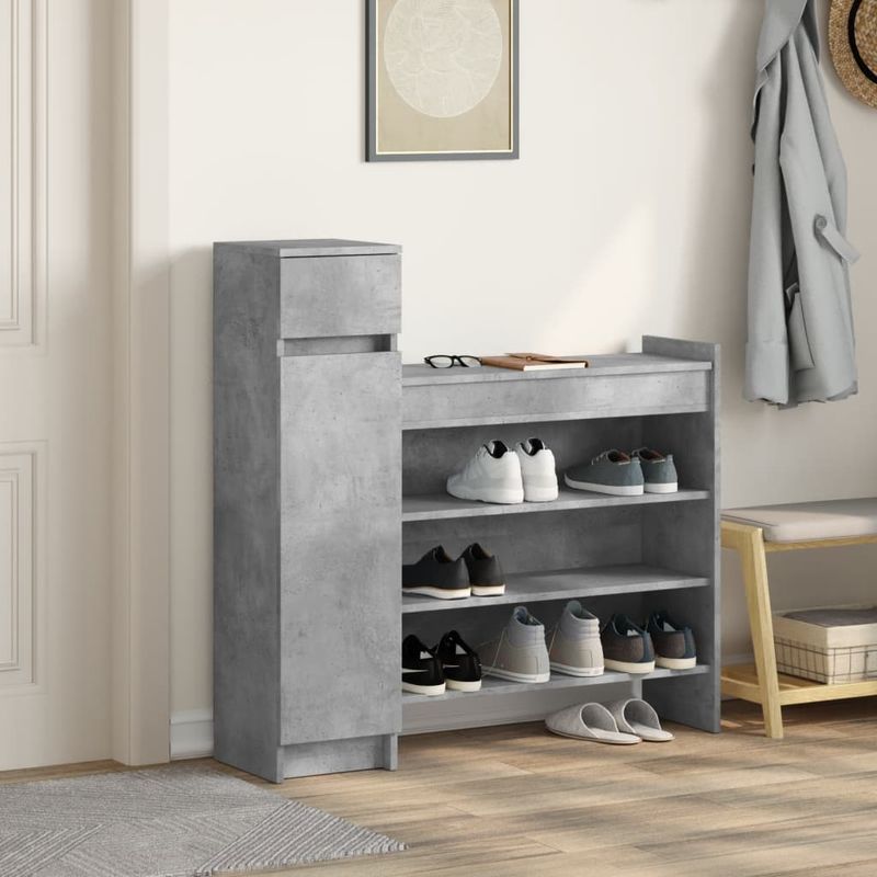 Vidaxl – Armoire à chaussures gris béton – Bois d'ingénierie – 1 tiroir, 2 compartiments, 4 étagères – Résistante à l'humidité Pot - Image 3