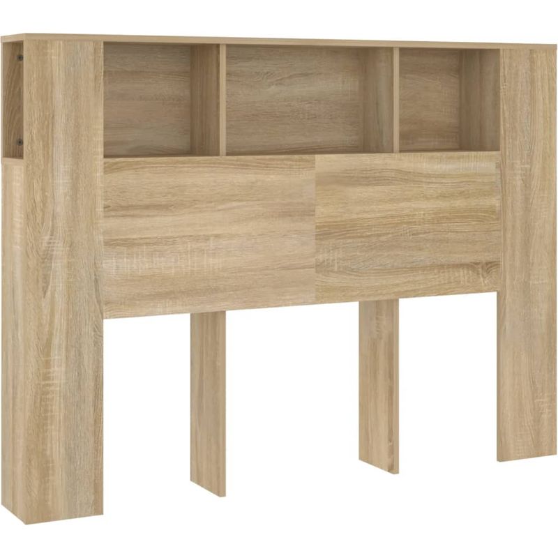 Maison Chic – Tête de lit en bois d'ingénierie chêne sonoma 140x18,5x104,5 cm – 5 compartiments pour rangement – Fixation murale incluse - Image 3