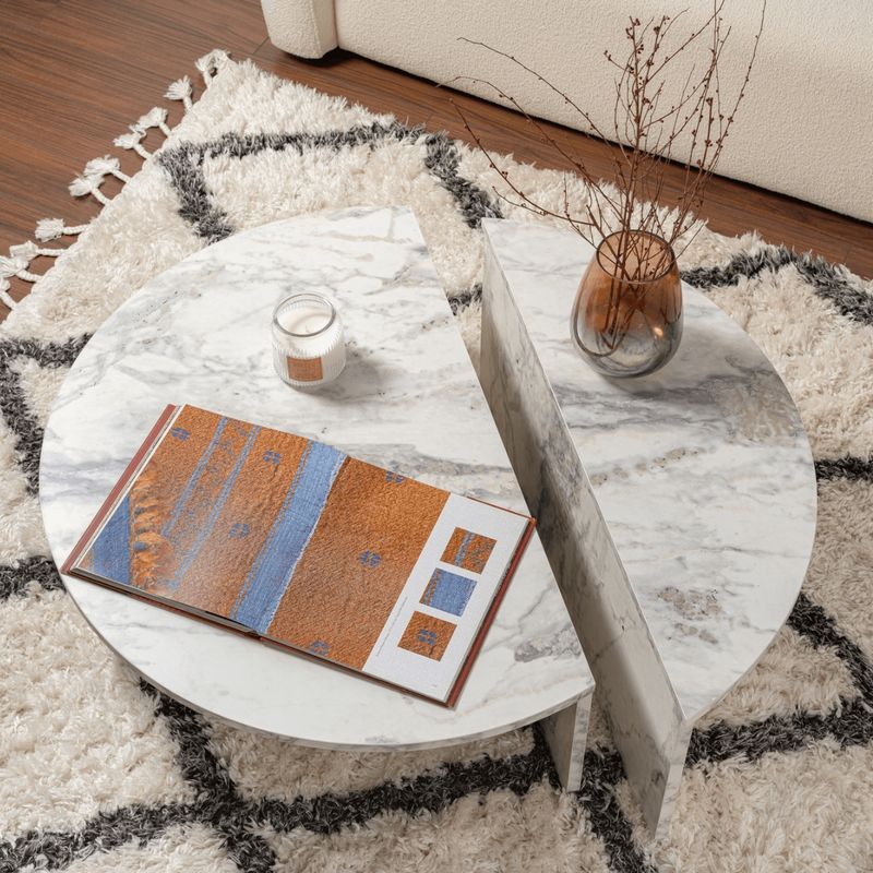 Calicosy – Ensemble de 2 tables basses gigognes 90x90x35 cm – Panneaux mélaminés décor marbre gris – Design contemporain pour salon Adapter - Image 4