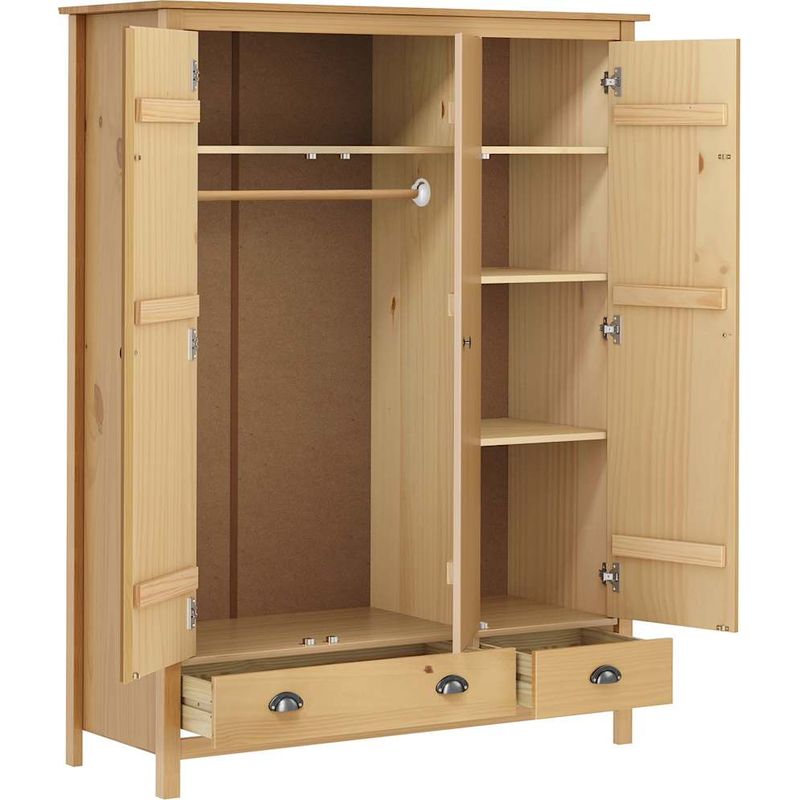 Vidaxl – Armoire 3 portes en pin massif 127x50x170 cm – 2 tiroirs, 5 étagères, penderie – Couleur marron miel – Assemblage requis - Image 3