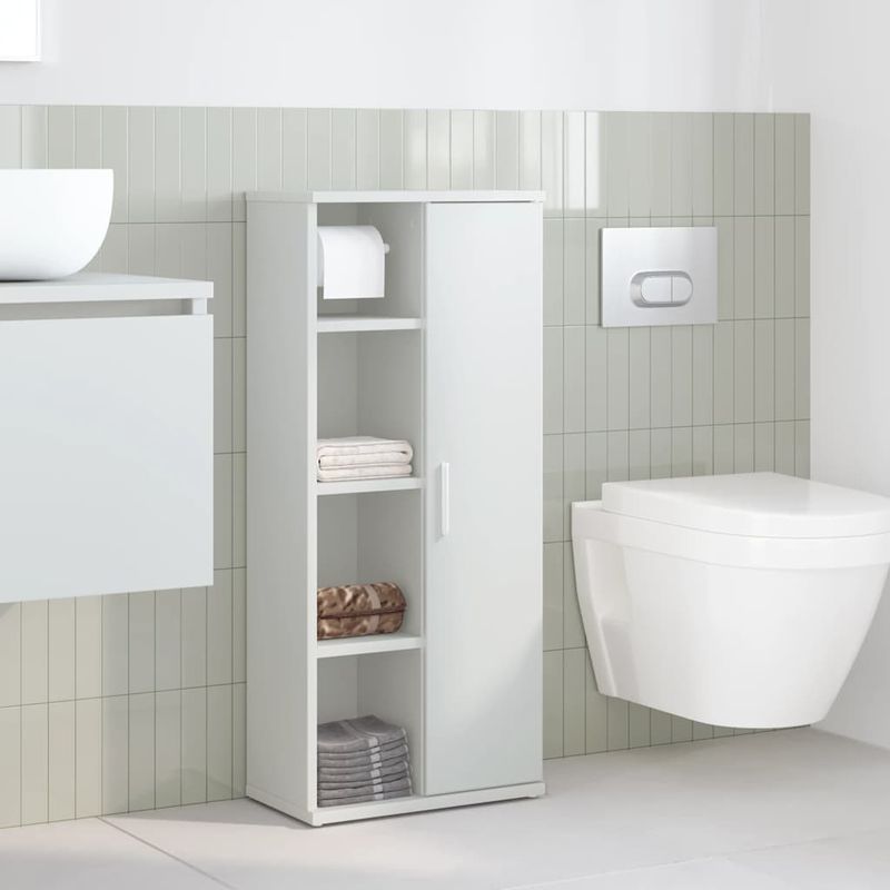 Vidaxl – Meuble sous vasque simple blanc 39x22x90 cm – Bois d'ingénierie résistant à l'humidité – Porte-rouleau intégré – Grand espace de rangement - Image 3