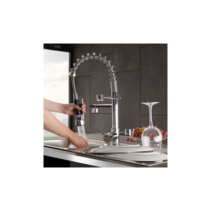 Robinet de cuisine avec douchette intégrée en laiton gris - Image 4