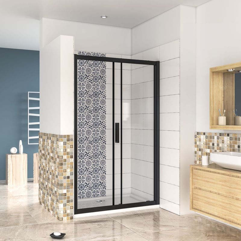 Aica Sanitaire – Porte de douche noir mat 120x195cm – Verre anticalcaire 8mm – Amortisseur pour fermeture silencieuse – Profilé aluminium - Image 2