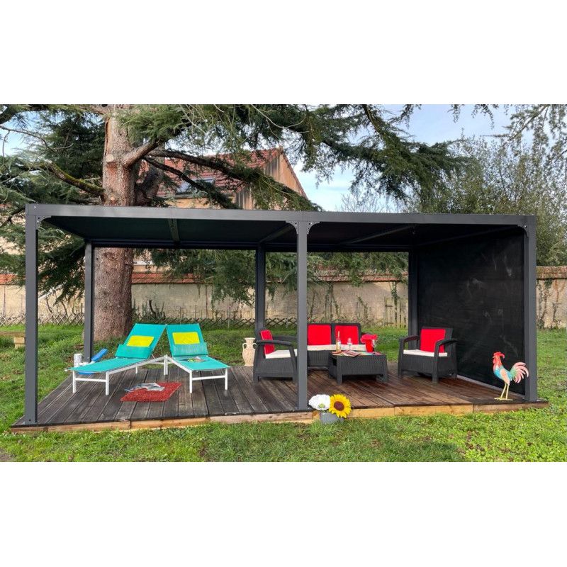 Habrita – Pergola bioclimatique 360x598 en aluminium gris avec rideau manuel – Surface 21,52 m2 – SKU PER36R60BI - Image 5