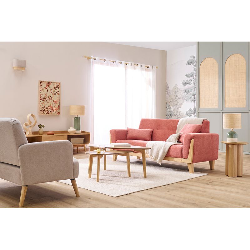 Miliboo – Canapé scandinave 3 places en tissu effet velours texturé terracotta – Structure en hévéa massif – Dimensions L184 x P74.5 x H78.5 cm - Image 2