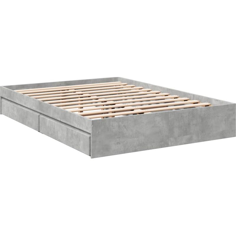 vidaXL Cadre de lit avec tiroirs sans matelas gris béton 135x190 cm - Image 3