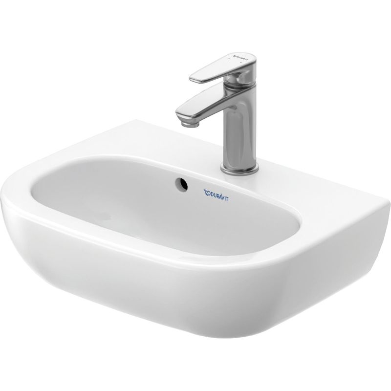 Lave-mains à suspendre Duravit D-Code – Dimensions 450x340x145 mm – Céramique sanitaire émaillée – Trou de robinetterie avec trop-plein - Image 10