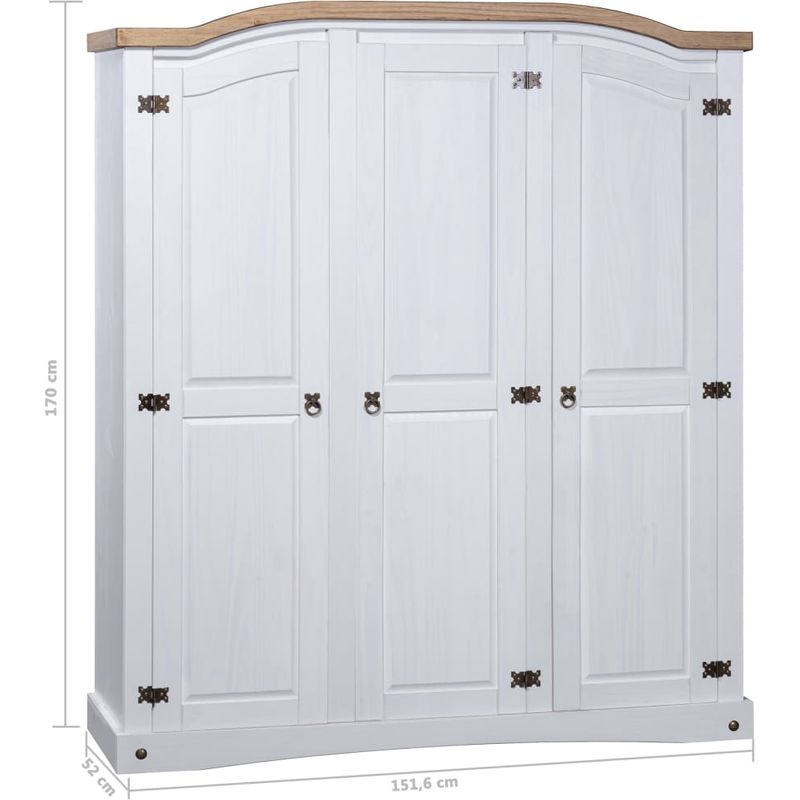 Vidaxl – Garde-robe en pin massif blanc – 3 portes – Compartiment penderie et étagères – Style mexicain Corona – Dimensions 151x52x170 cm Meuble - Image 5