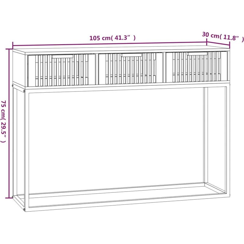 Vidaxl – Table console blanche 105x30x75 cm – Bois d'ingénierie résistant à l'humidité – Pieds en métal pour stabilité – 3 tiroirs de rangement - Image 4