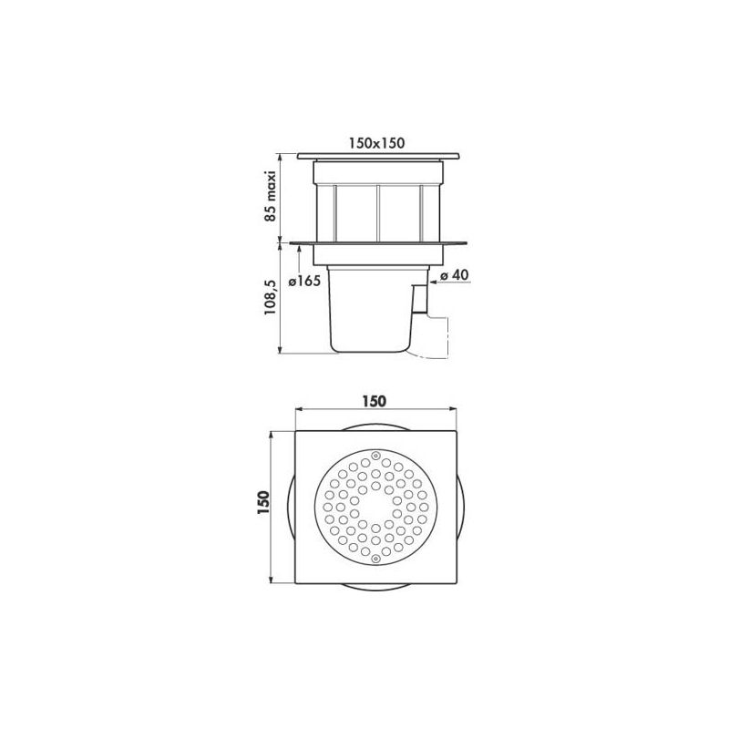 Delabie – Siphon de sol réglable 150 x 150 mm – Garde d'eau 50 mm – Sortie intégrée Ø 40 mm – Installation à l'italienne pour carrelage et béton - Image 5