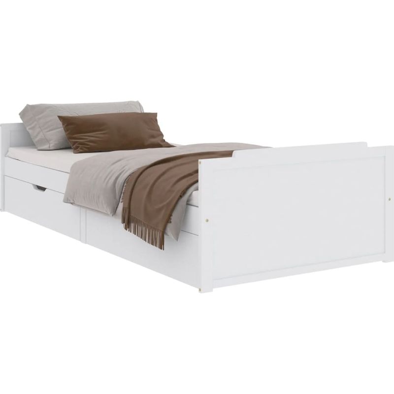 Vidaxl – Cadre de lit blanc 90x200 cm en bois de pin massif – Structure robuste avec tiroirs intégrés – Idéal pour chambre adulte - Image 2