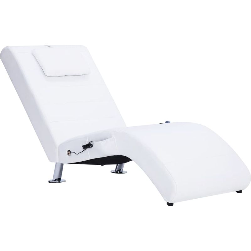 vidaXL Massage Chaise Longue with Pillow White Faux Leather - Image 2