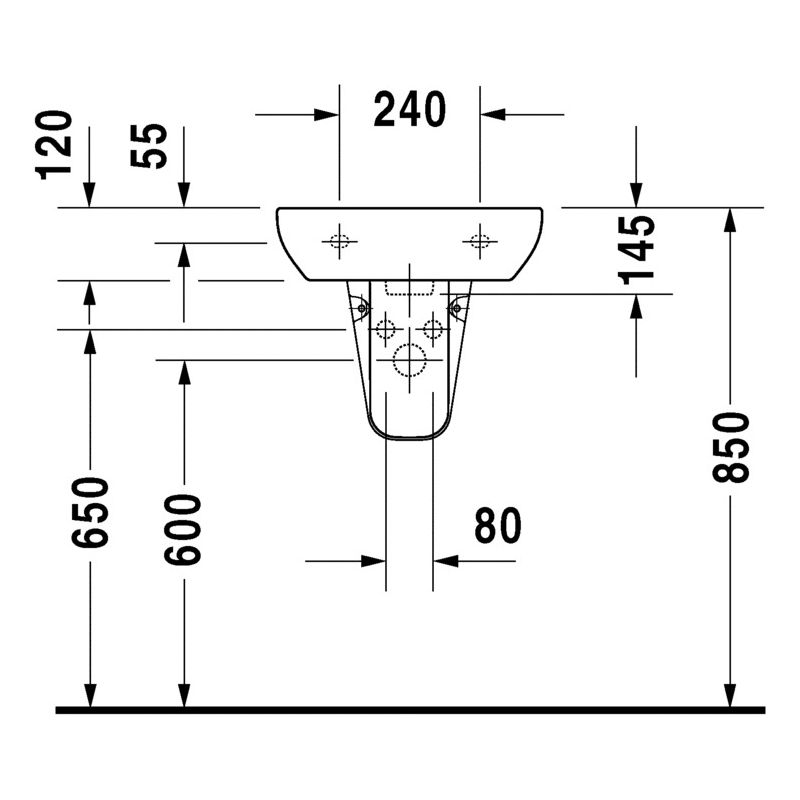 Lave-mains à suspendre Duravit D-Code – Dimensions 450x340x145 mm – Céramique sanitaire émaillée – Trou de robinetterie avec trop-plein - Image 3