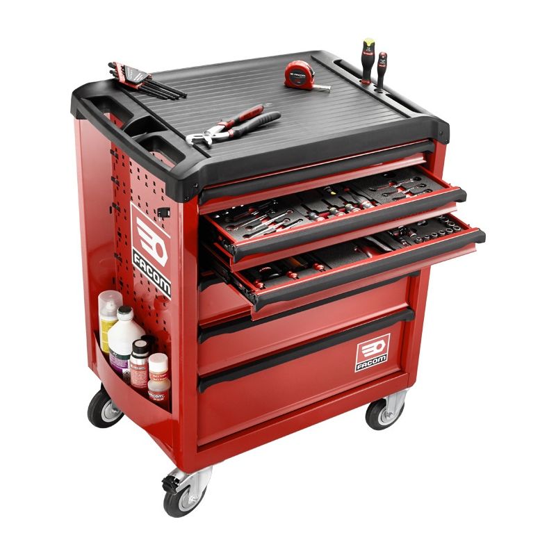 Facom – Servante d'atelier roulante 6 tiroirs rouge – Charge max 30kg par tiroir – Plan de travail polypropylène 800kg – Roues pivotantes avec frein - Image 9