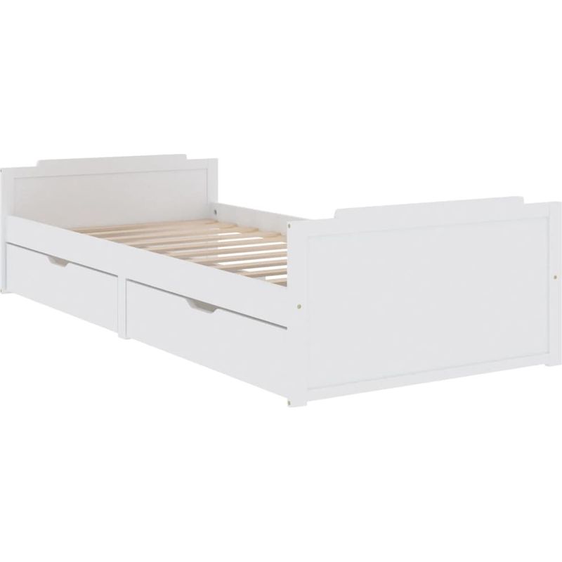 Vidaxl – Cadre de lit blanc 90x200 cm en bois de pin massif – Structure robuste avec tiroirs intégrés – Idéal pour chambre adulte - Image 3