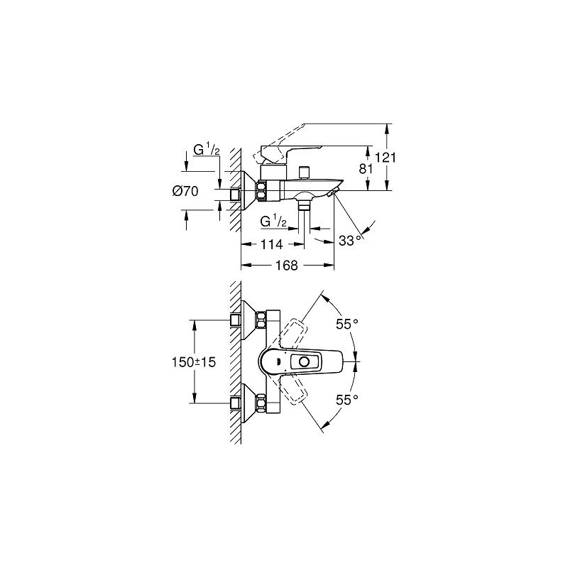 Mitigeur baignoire EH-Wannenbatterie BauLoop 236021 pour montage mural, sécurité intégrée, chromé - Image 5