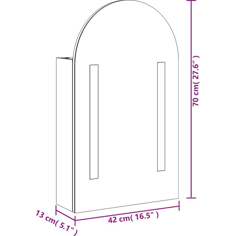 Vidaxl – Armoire murale de salle de bain à miroir LED – Dimensions 42x13x70 cm – Bois d'ingénierie résistant à l'humidité – Étagères réglables - Image 5