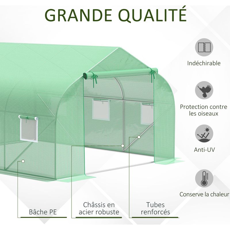 Outsunny – Serre tunnel 10,5 m2 – Dimensions 3,5x3x2m – Bâche PE haute densité 140 g/m2 – 6 fenêtres enroulables – Châssis acier galvanisé vert - Image 3