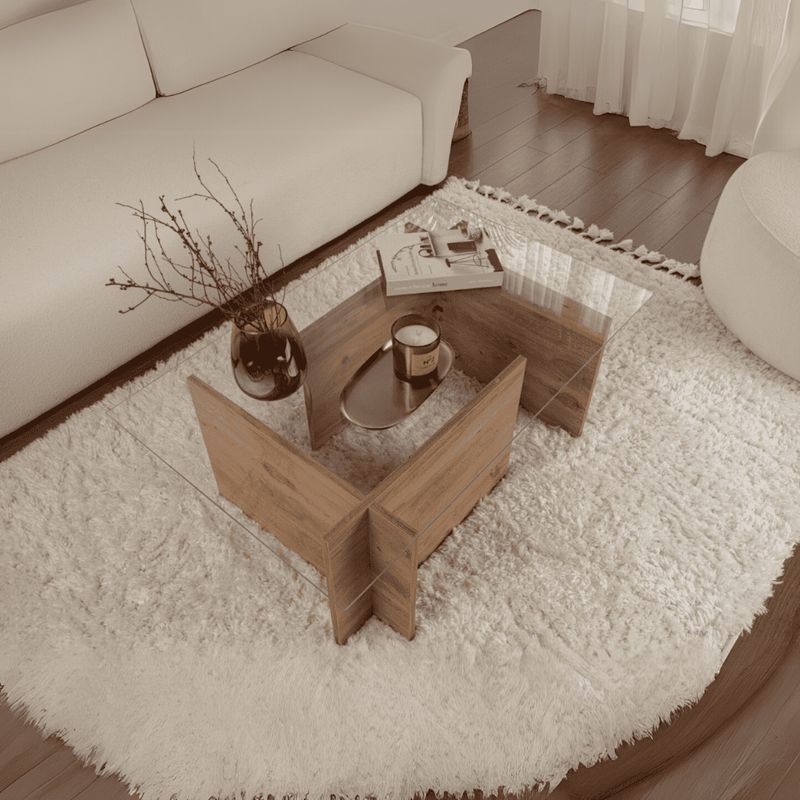 Calicosy – Table basse fixe 105x65x40 cm en verre trempé – Structure en panneaux de particules – Résistante aux chocs – Design contemporain - Image 3