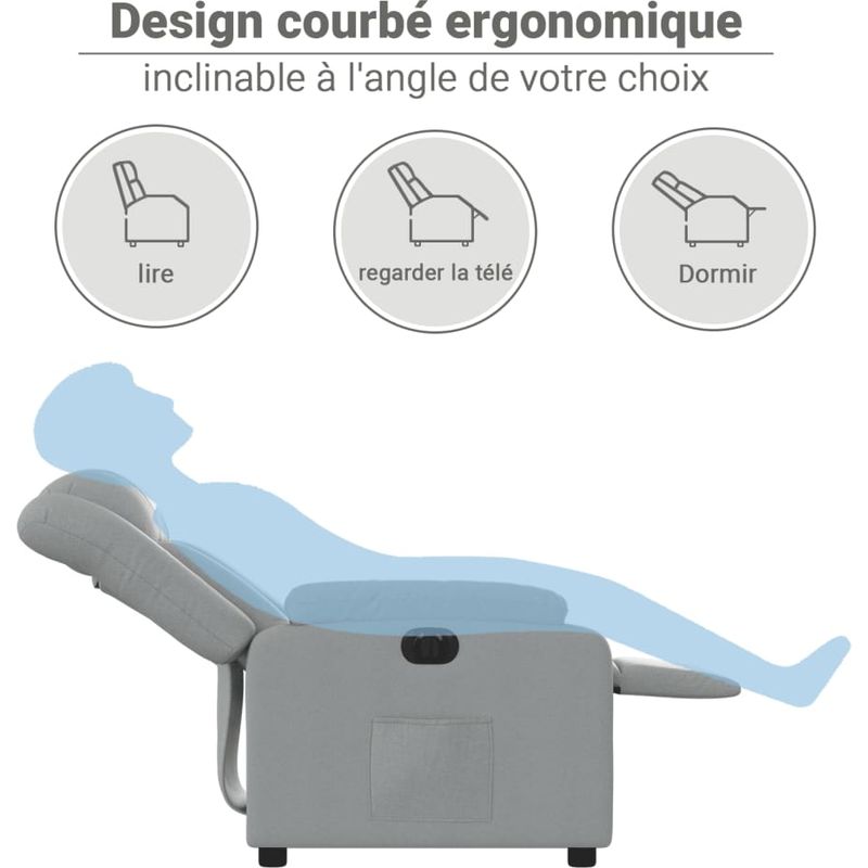 vidaXL Fauteuil inclinable électrique Gris clair Tissu - Image 4