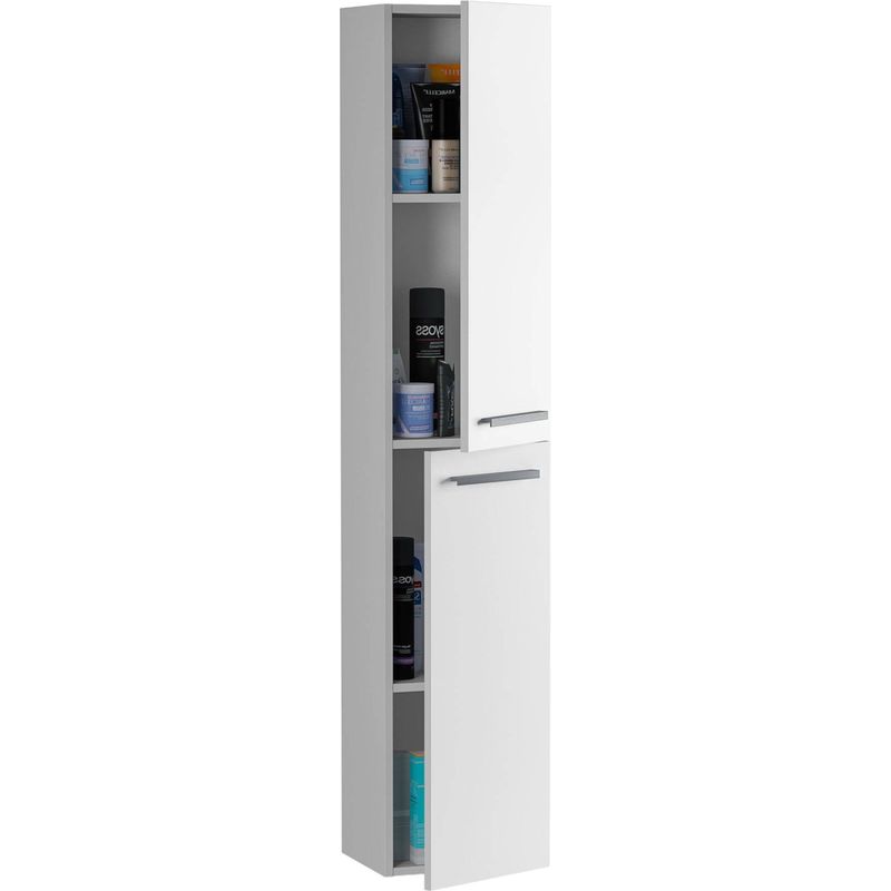 Dmora – Colonne de salle de bain 2 portes – Armoire murale suspendue avec 2 étagères – Dimensions 30x25x150 cm – Finition blanc brillant - 30x25h150 - Image 5