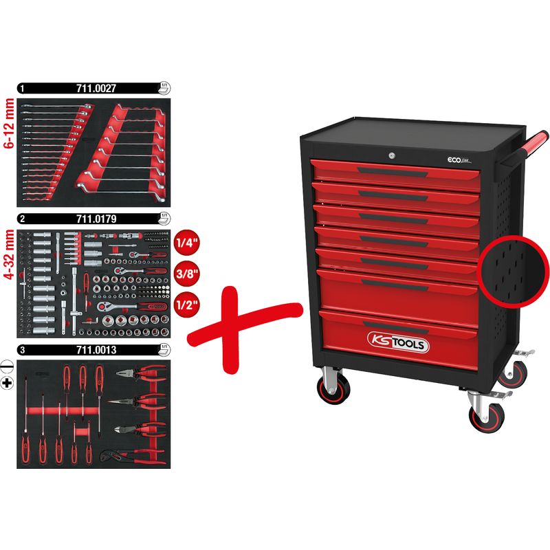 Ks Tools – Servante d'atelier roulante 7 tiroirs – Acier 0,8mm – Charge 300kg – Dimensions L748 x H1014 x P459mm – Système de fermeture SOFT CLOSE - Image 3