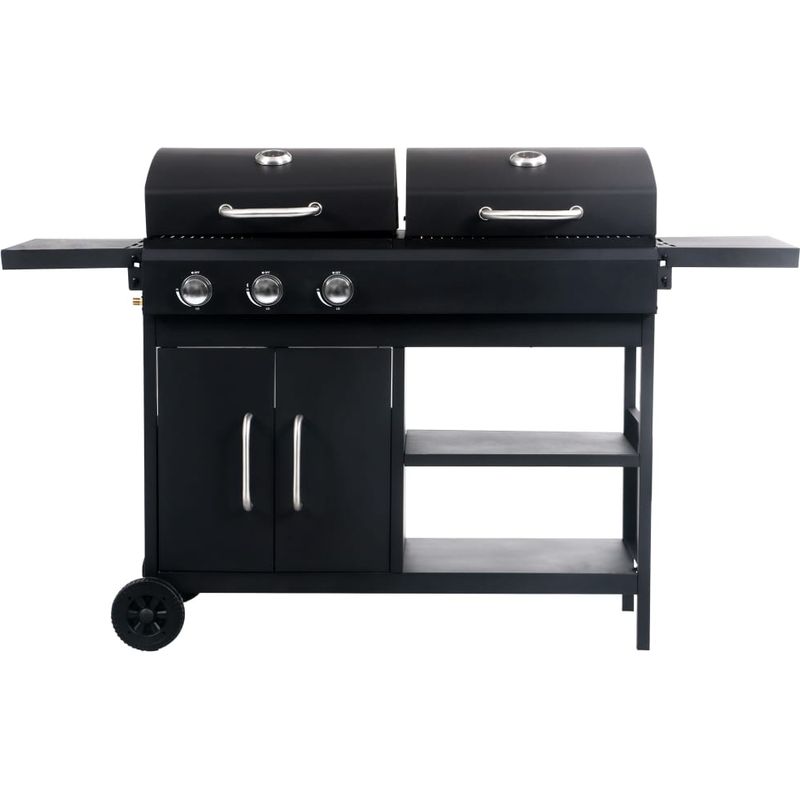 Vidaxl – Barbecue à gaz et charbon combo 3 brûleurs – Zones de cuisson séparées – Hottes avec thermomètres – Tables d'appoint pliables - Image 2