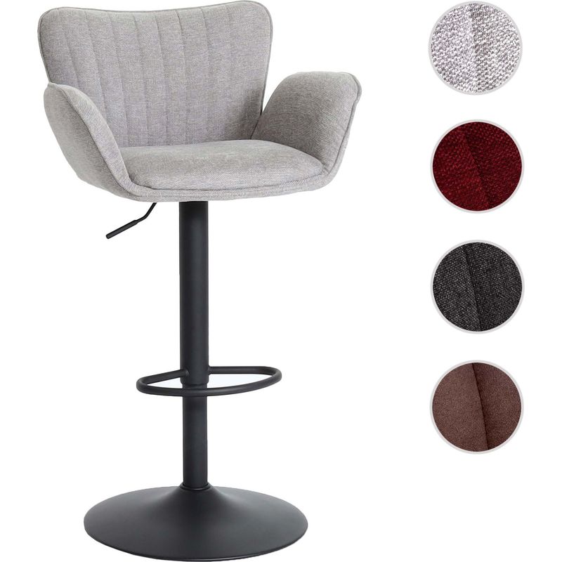 Tabouret de bar HWC-M6 avec accoudoir repose-pieds pivotant tissu/textile fer - gris clair pied noir - Image 5