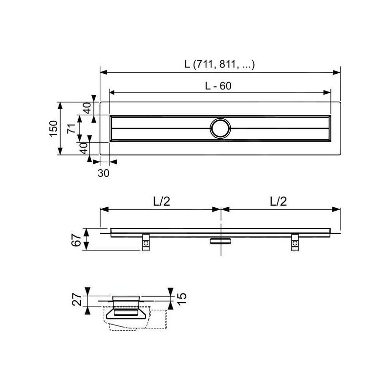 Tece TECEdrainline - Caniveau de douche 80 cm, avec bande d'étanchéité Seal System, acier inoxydable 600800 - Image 2