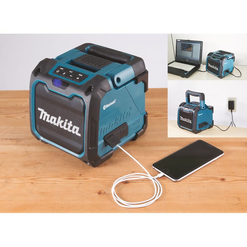 Makita – Enceinte Bluetooth DMR200 – Protection IP64 contre poussière et éclaboussures – Hybride batterie/secteur 18/230V – 2 enceintes 100mm/36mm - Image 2