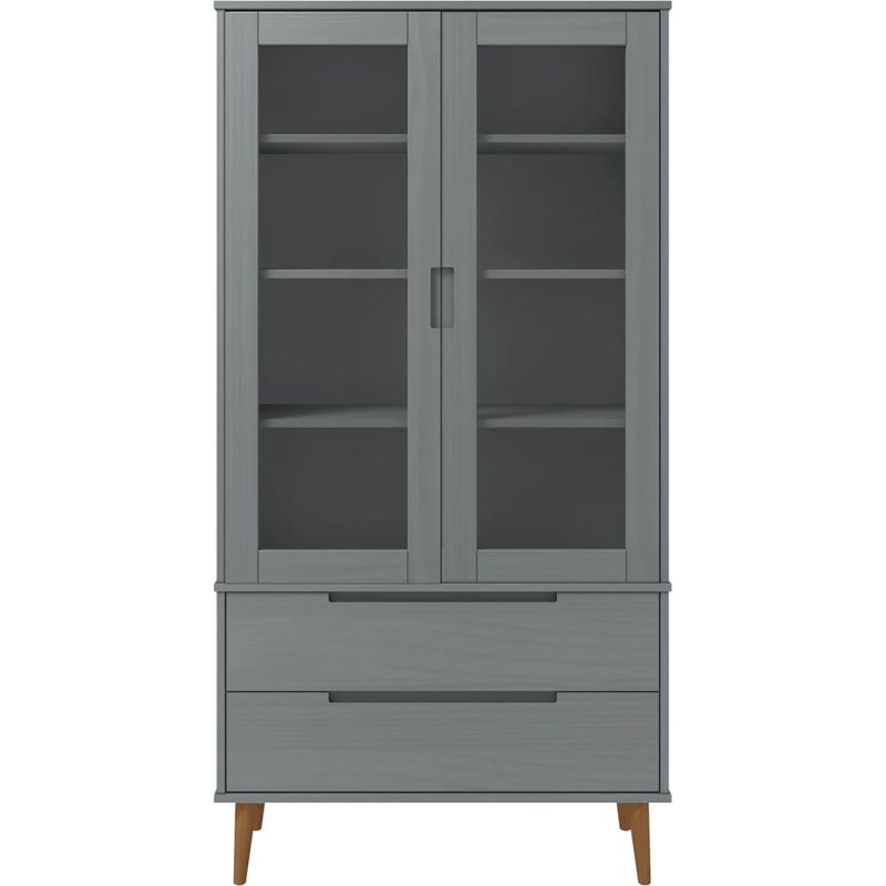 Vidaxl – Armoire à vitrine MOLDE 90x35x175 cm – Bois de pin massif – Vernis UV – 2 tiroirs et 4 compartiments avec portes vitrées - Image 4