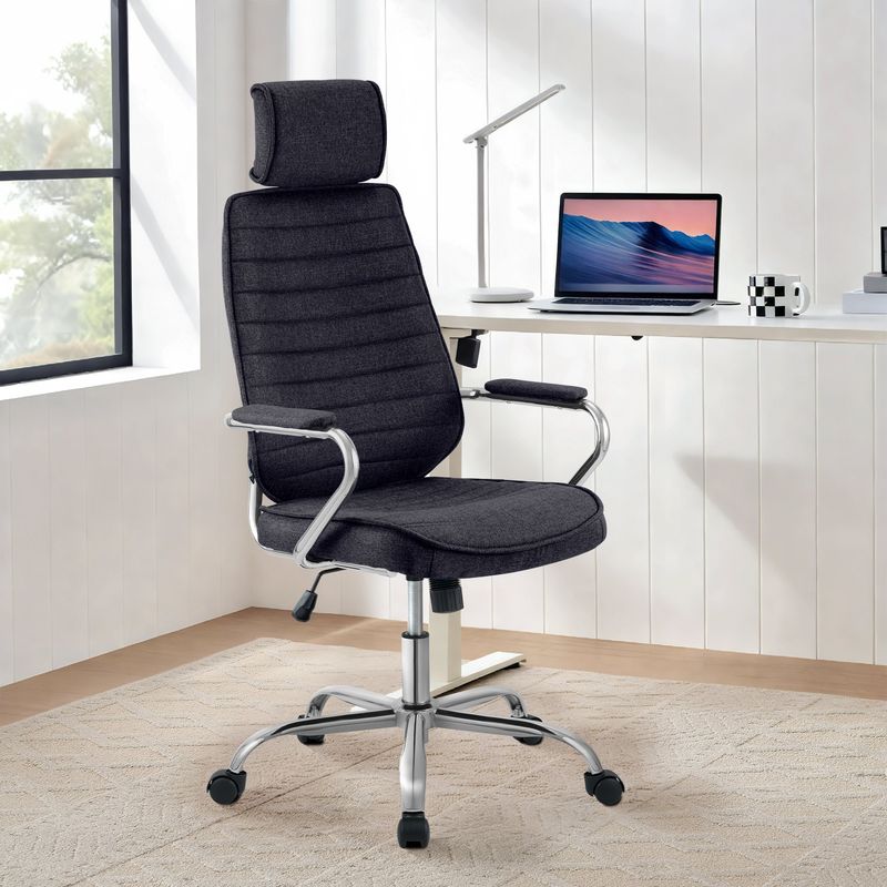 CLP – Chaise de bureau rembourrée avec tissu polyester – Hauteur réglable 46-57 cm – 5 roues anti-roulis – Capacité 120 kg – Confort optimal - Image 3