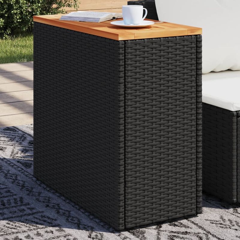 Vidaxl – Table de jardin en polyrotin avec plateau en bois d'acacia – Dimensions 58x27,5x55 cm – Résistante aux intempéries – Cadre en acier