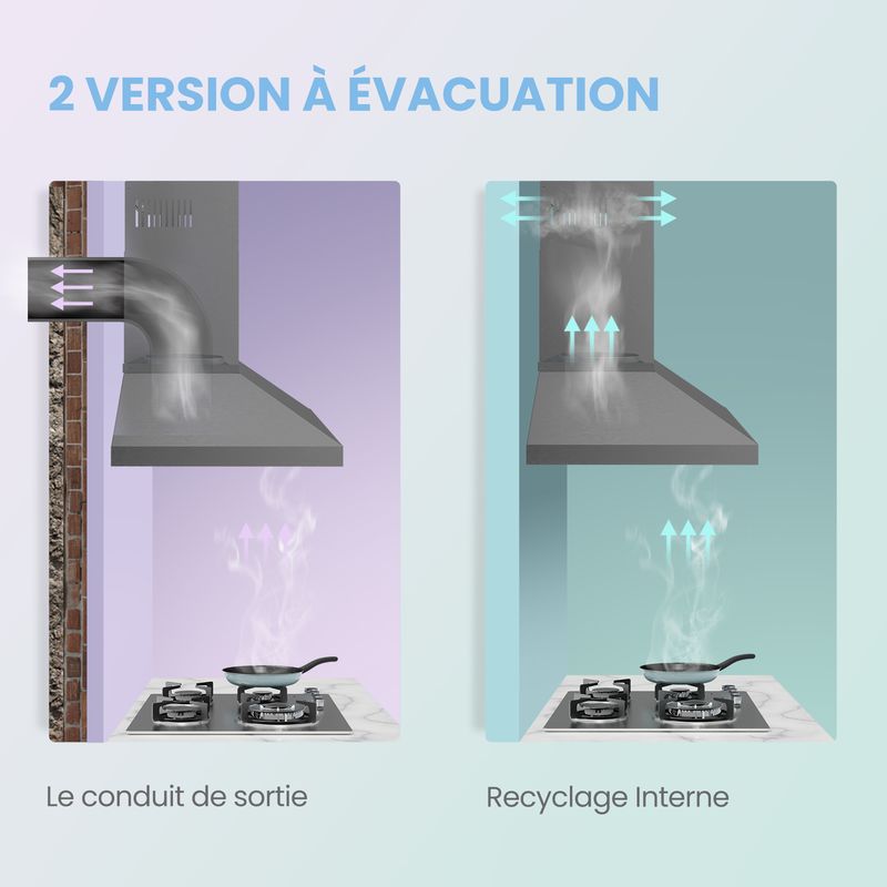 Comfee – Hotte décorative murale 90cm – 3 vitesses – 2 filtres à charbon – Recyclage ou évacuation – Lumière LED – Noir Adapter - Image 4