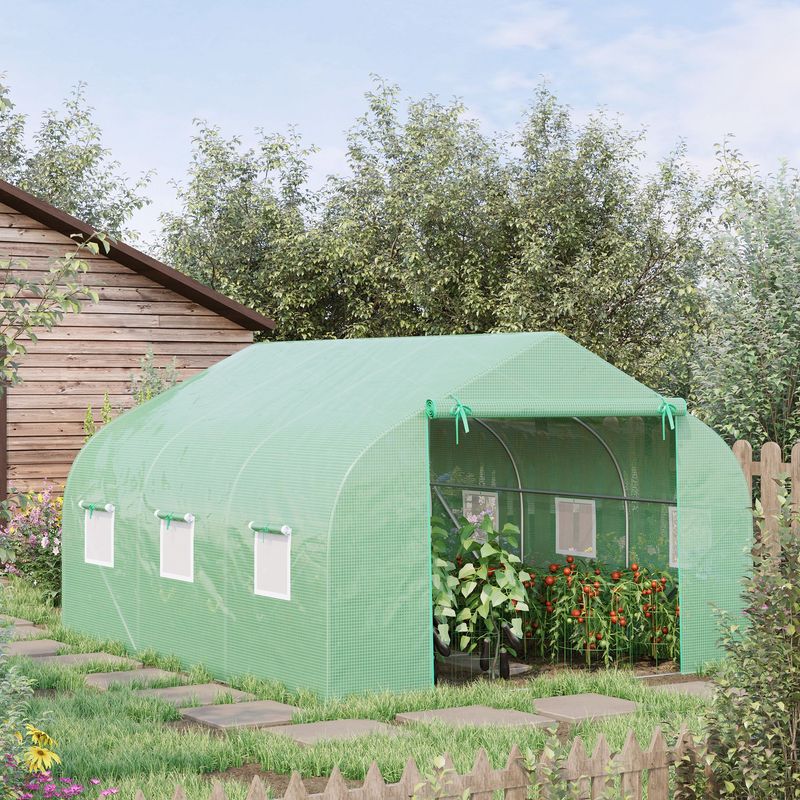 Outsunny – Serre tunnel 10,5 m2 – Dimensions 3,5x3x2m – Bâche PE haute densité 140 g/m2 – 6 fenêtres enroulables – Châssis acier galvanisé vert - Image 2