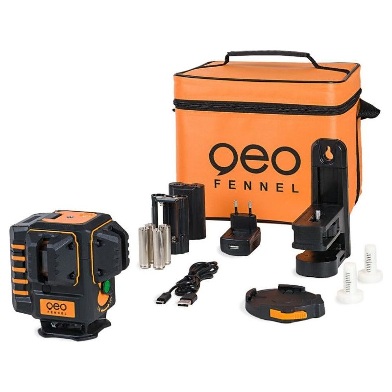 Geo Fennel – Laser multi plans vert Geo4-XR – 360° lignes horizontales et 2 verticales – Portée 60 m – Précision ± 2 mm/10 m – Autonomie 9 h