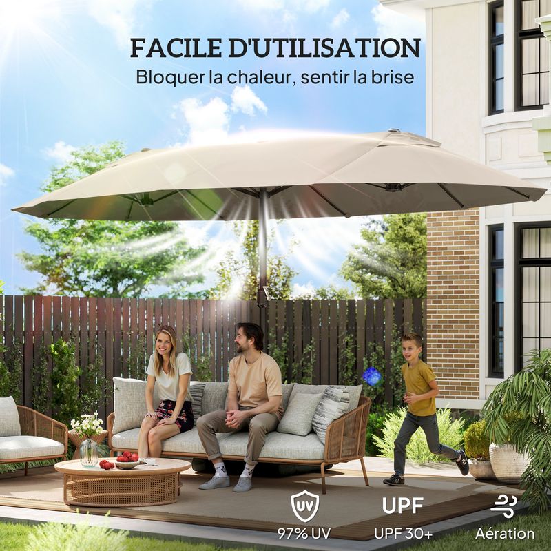 Outsunny – Parasol de jardin rectangulaire 4,6 x 2,7 m – Toile polyester 180 g/m2 – Mât en acier démontable – Ouverture manivelle – Protection UV - Image 4