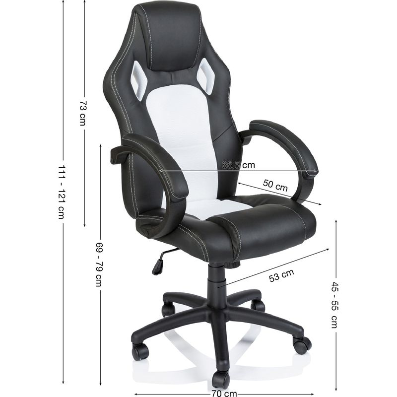 TRESKO Chaise de bureau, Fauteuil de bureau RACING SPORT GAMER Noir / Blanc Rembourrage Épais - Hauteur Réglable - Image 2