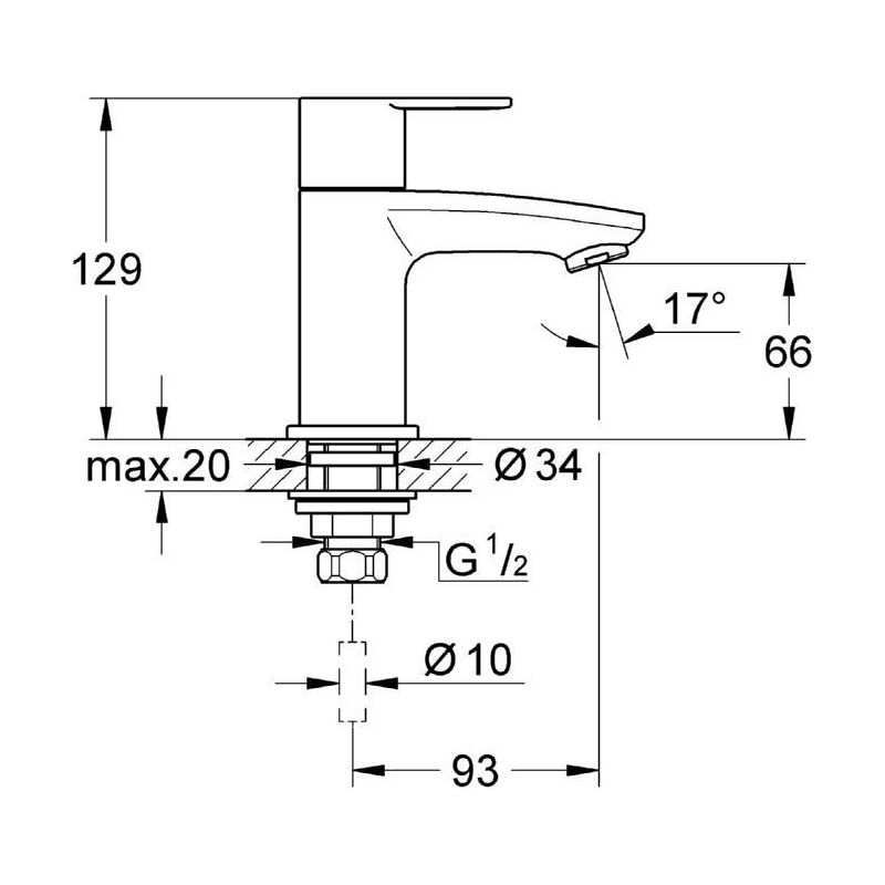 Grohe – Robinet mitigeur de lavabo sur plage – Montage monotrou – Levier métallique – Tête céramique – Finition chromée – Pression minimale 1,0 bar - Image 2