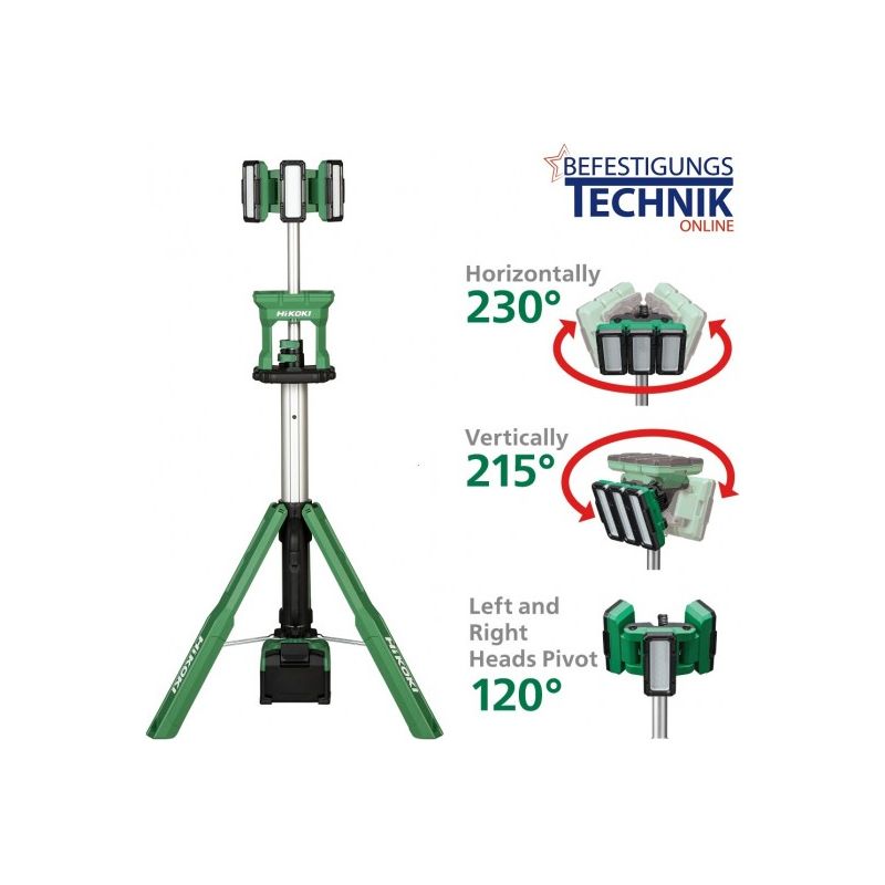 Hikoki – Lampe de chantier LED 18V avec trépied – Alimentation hybride secteur/batterie – IP55 pour chantiers humides – UB18DGW4Z - Image 2