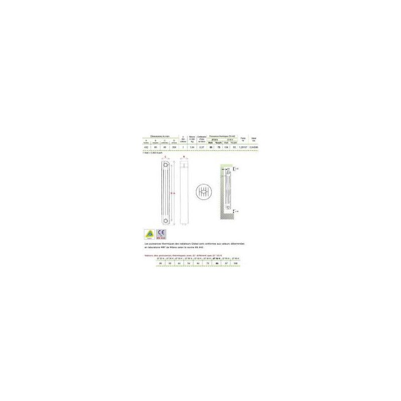 Global – Chauffage central fonte aluminium 10 éléments blanc 850W – Dimensions 432x800x80mm – Pour installations jusqu'à 25m2 - Image 2