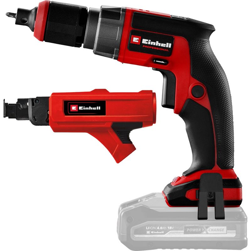 Einhell Professional Visseuse à placo sans fil TP-DY 18 Li BL +Magazine-Solo PXC (18V, Brushless, avec embout PH2 long, E-Case S-F) Livré sans