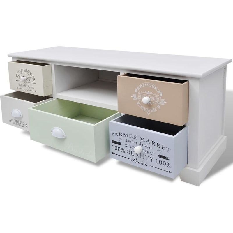 Vidaxl – Meuble TV en bois style français avec 5 tiroirs – Compartiment spacieux pour appareils multimédia – Facile à nettoyer - Image 4
