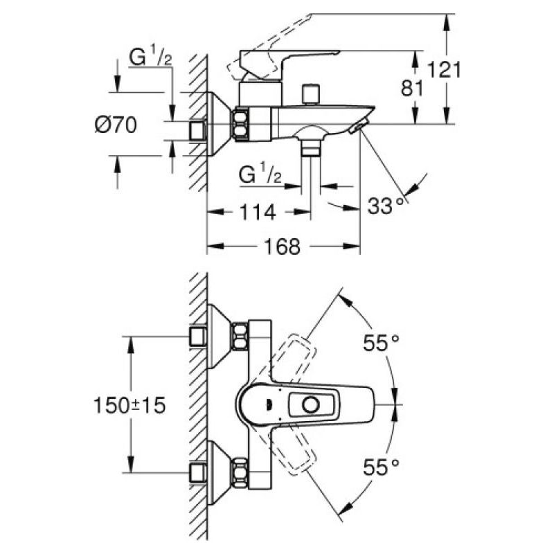 Mitigeur baignoire EH-Wannenbatterie BauLoop 236021 pour montage mural, sécurité intégrée, chromé - Image 9