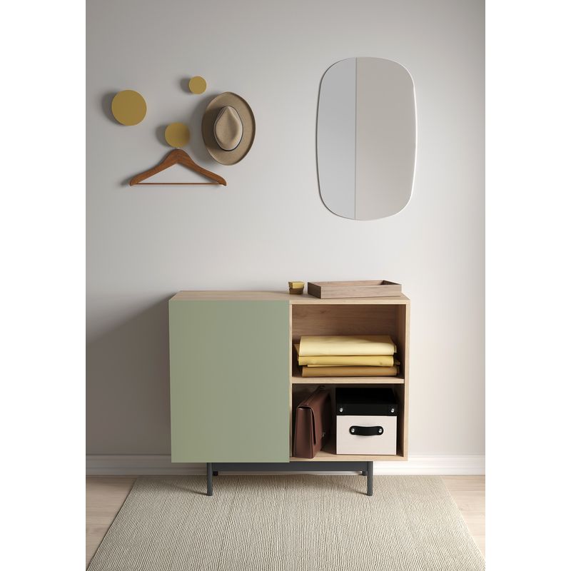 Buffet de rangement bas en mélamine, collection PRINTED, avec 1 porte, couleur chêne clair et vert Adapter - Image 2